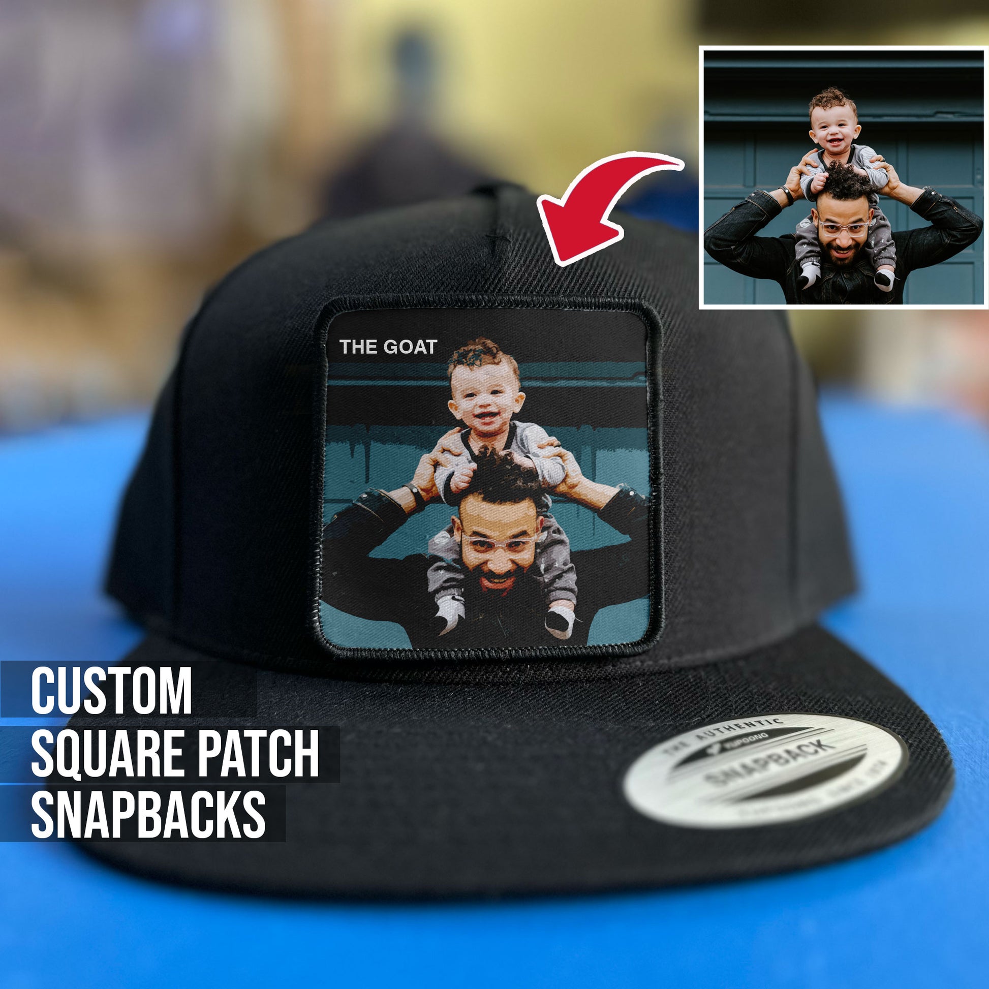 personalized hat with custom patch design in black