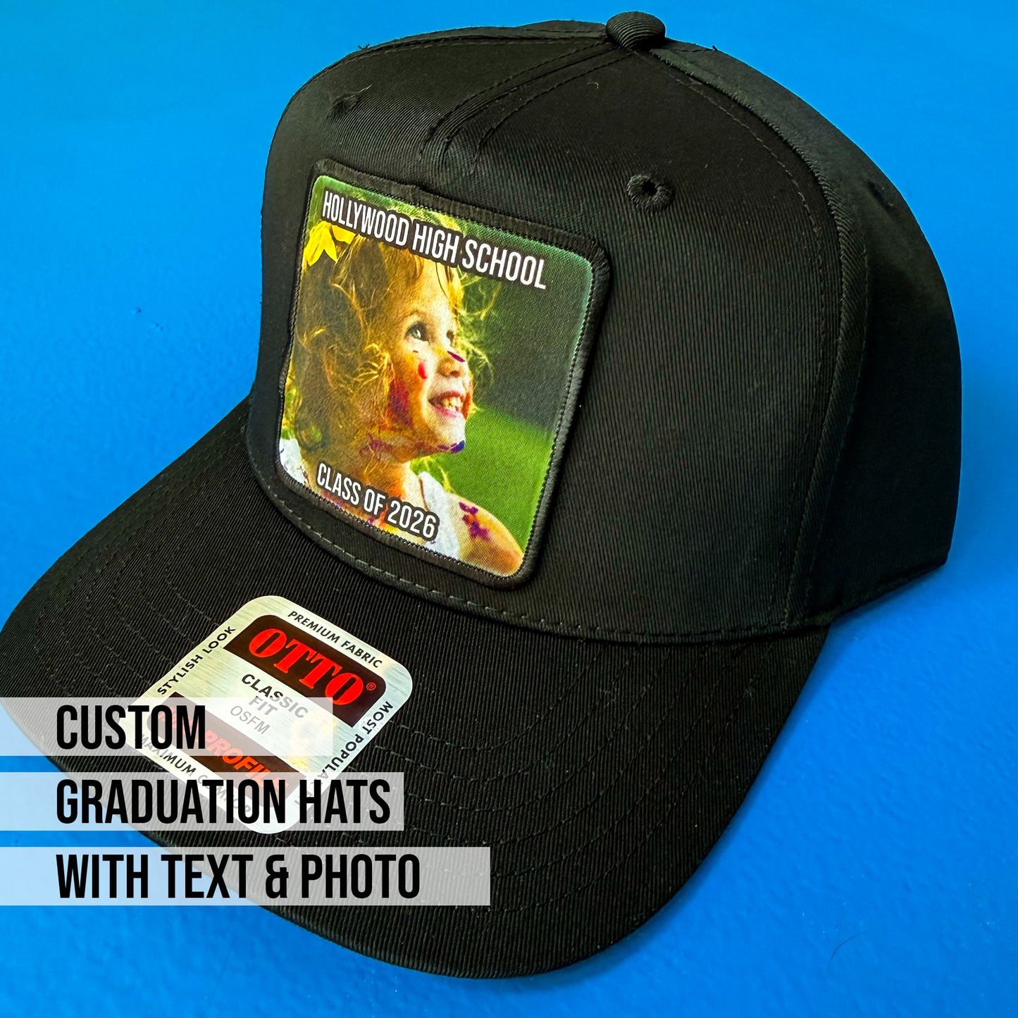 Personalized Graduation Hat – Custom Photo Patch + School Name
