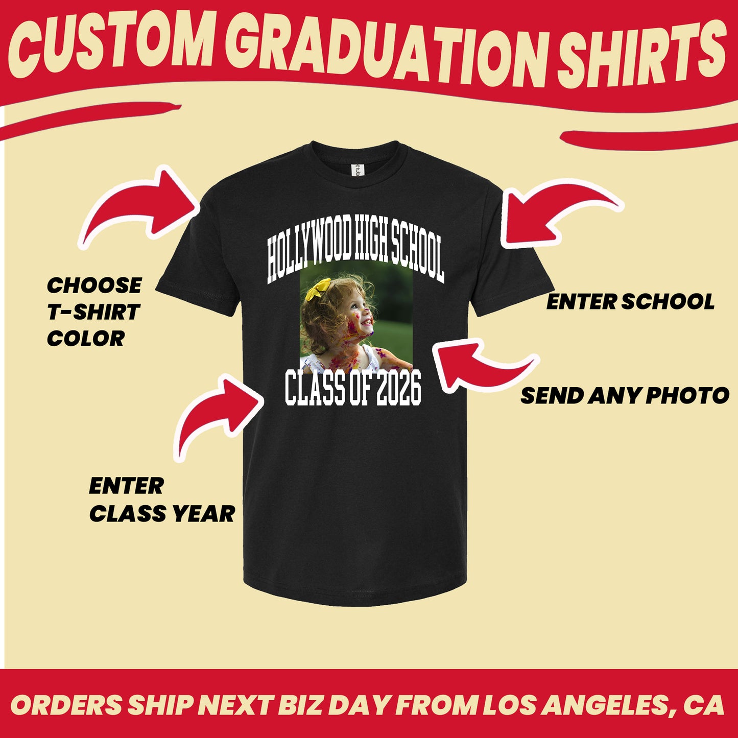Personalized Graduation T-Shirt – Custom Photo + School Name