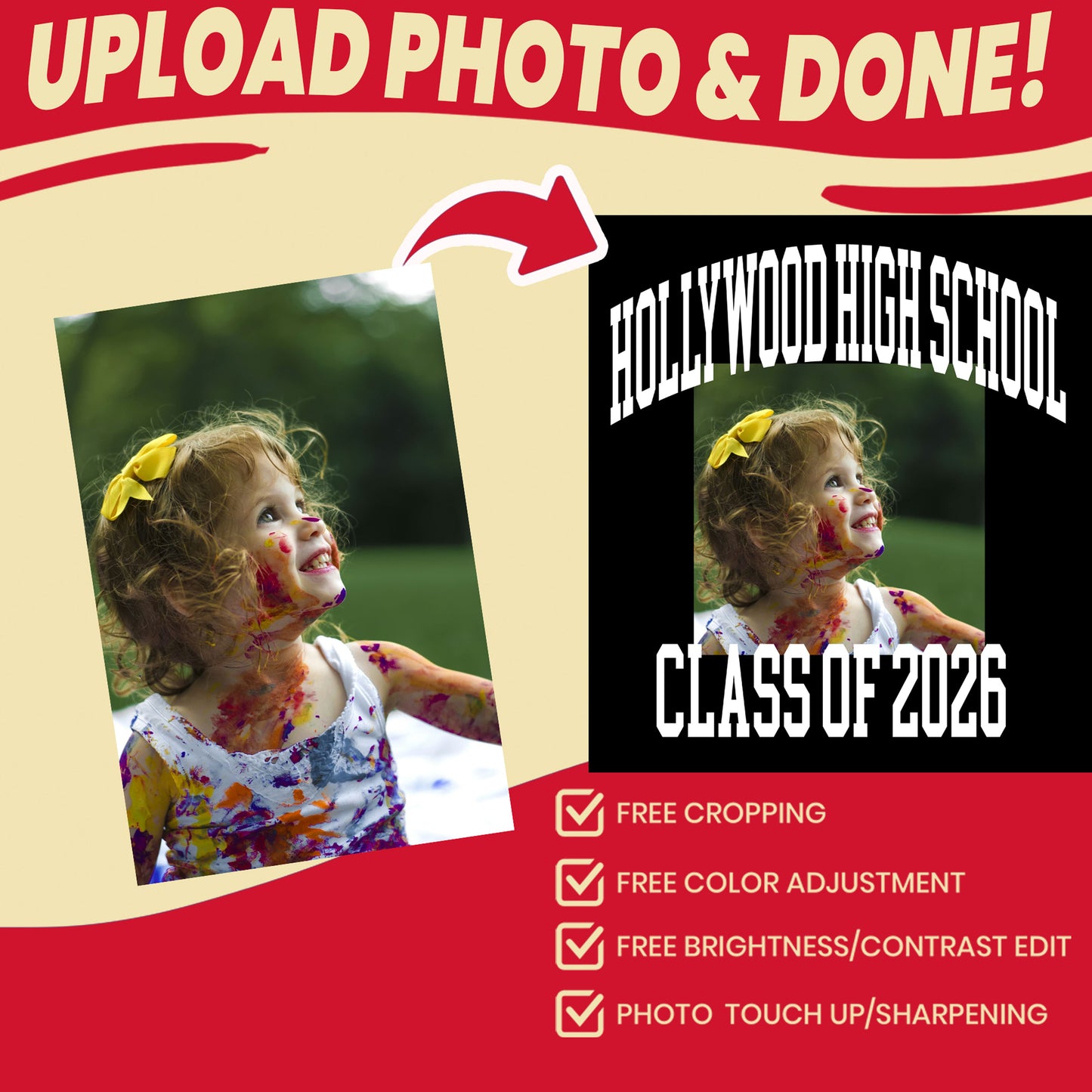 Personalized Graduation T-Shirt – Custom Photo + School Name