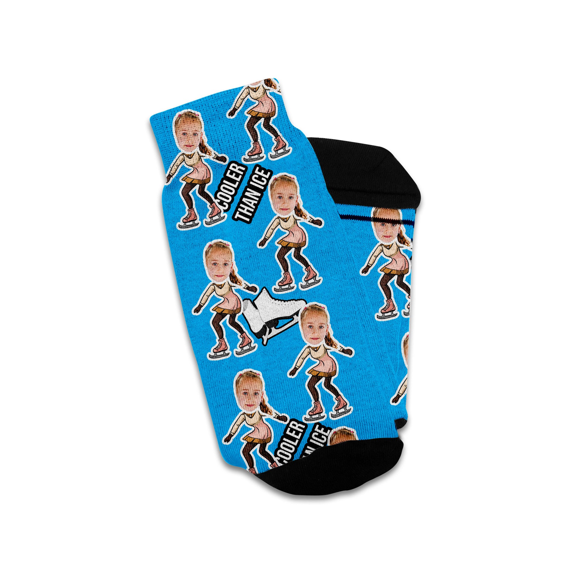 custom socks for ice skaters and figure skaters in light blue with your photo