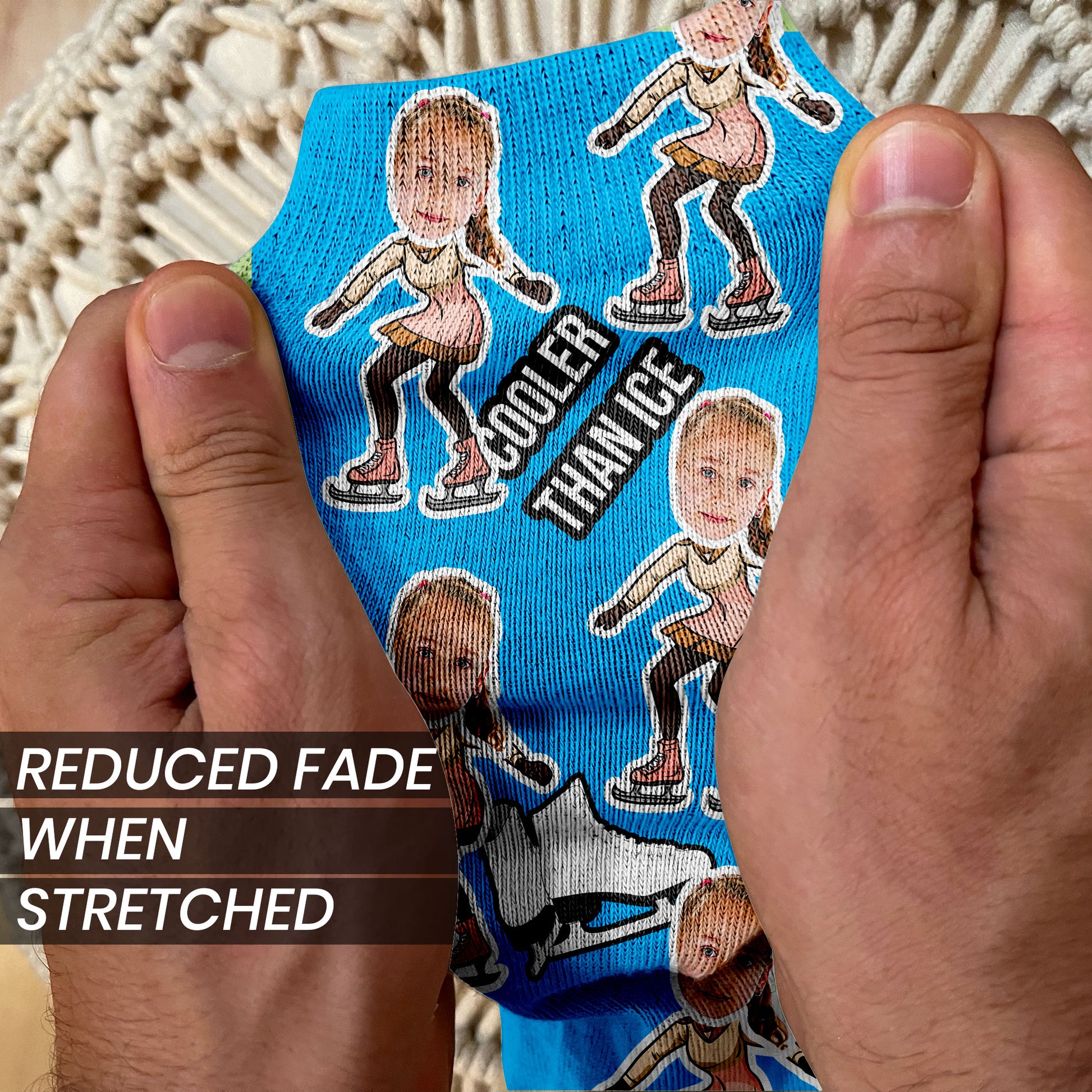 custom gift socks for skiers with your photos stretched to show ink quality