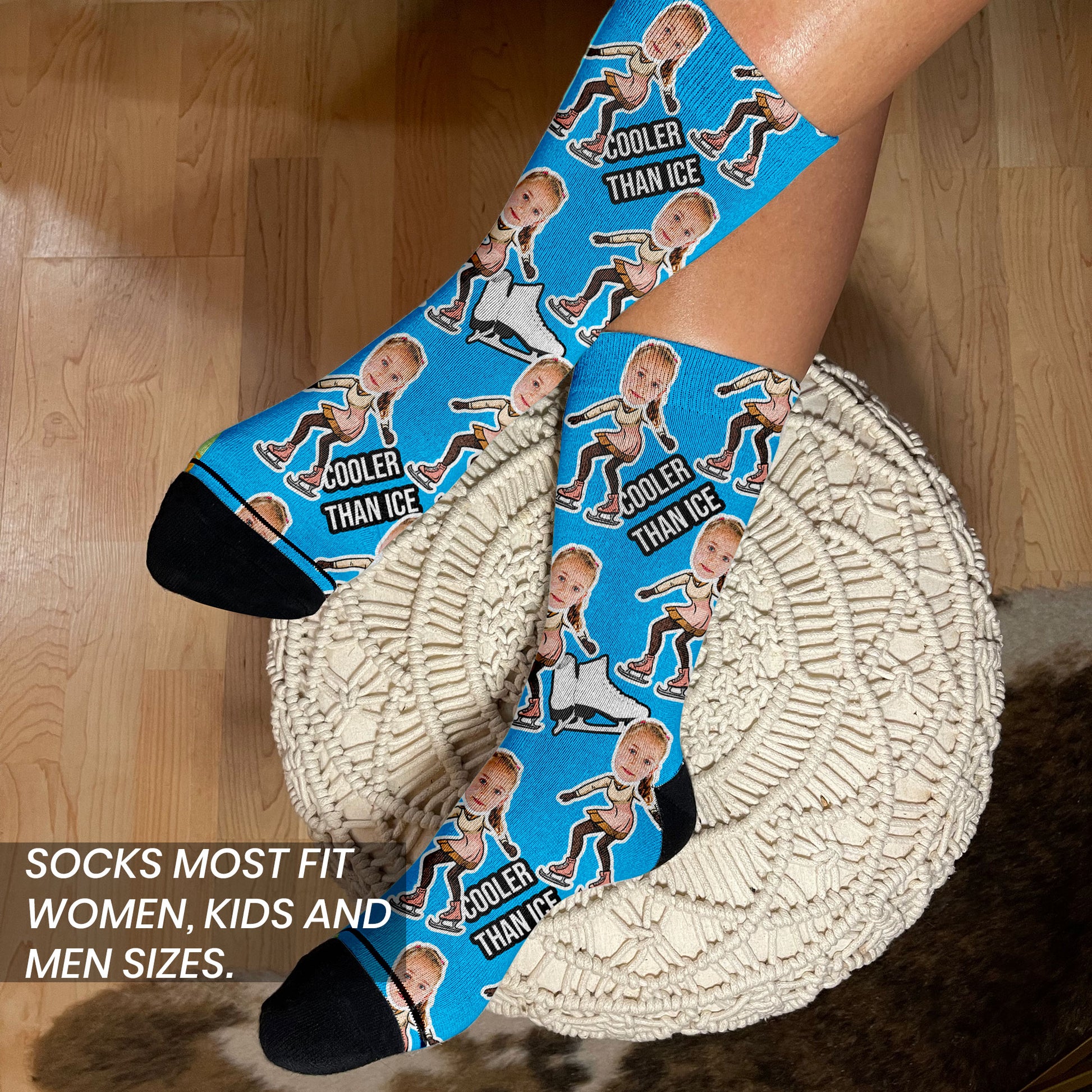 custom ice skating gift socks with faces on woman's feet
