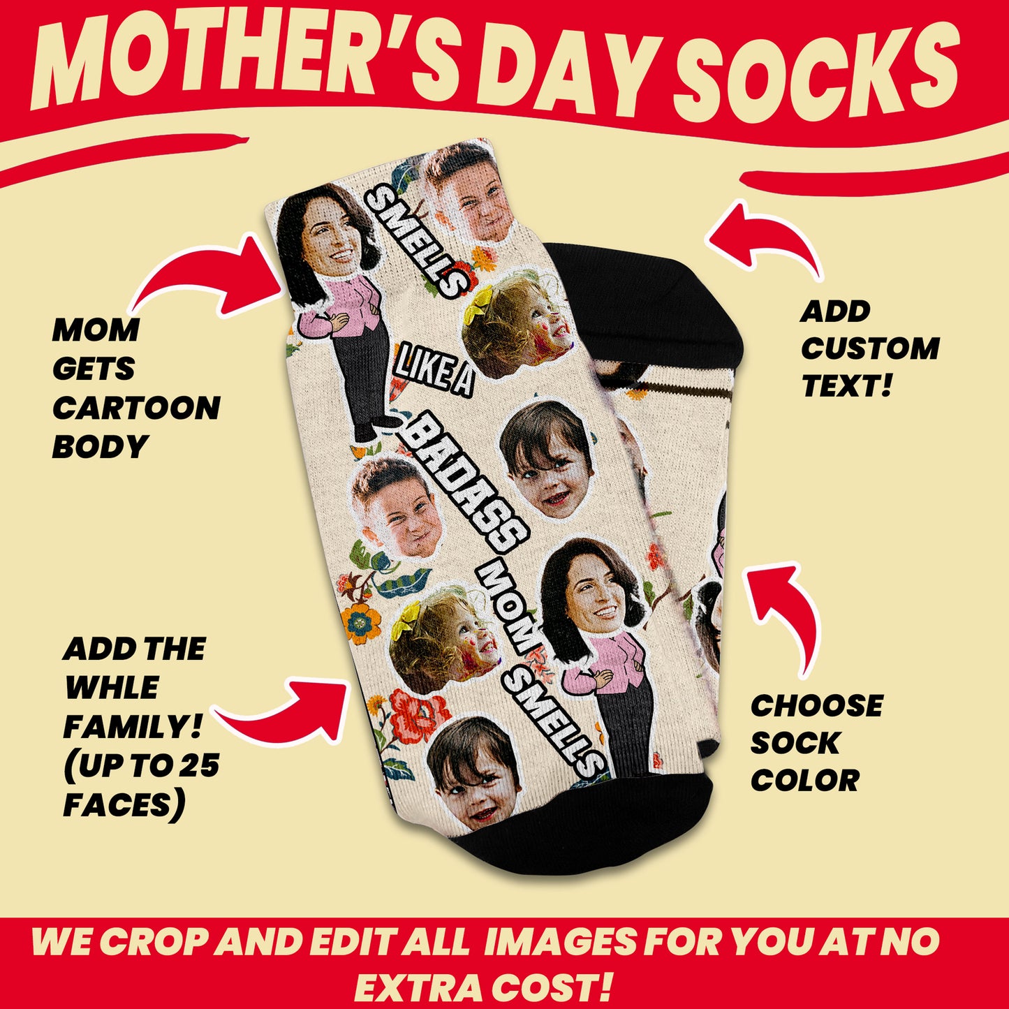 Custom Face Socks for Mom – Personalized Mother’s Day Gift (Up to 25 Faces)