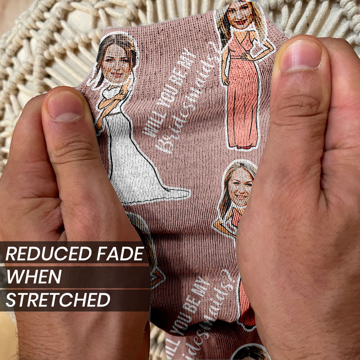 will you be my bridesmaids gift socks personalized with faces stretched to show high print quality