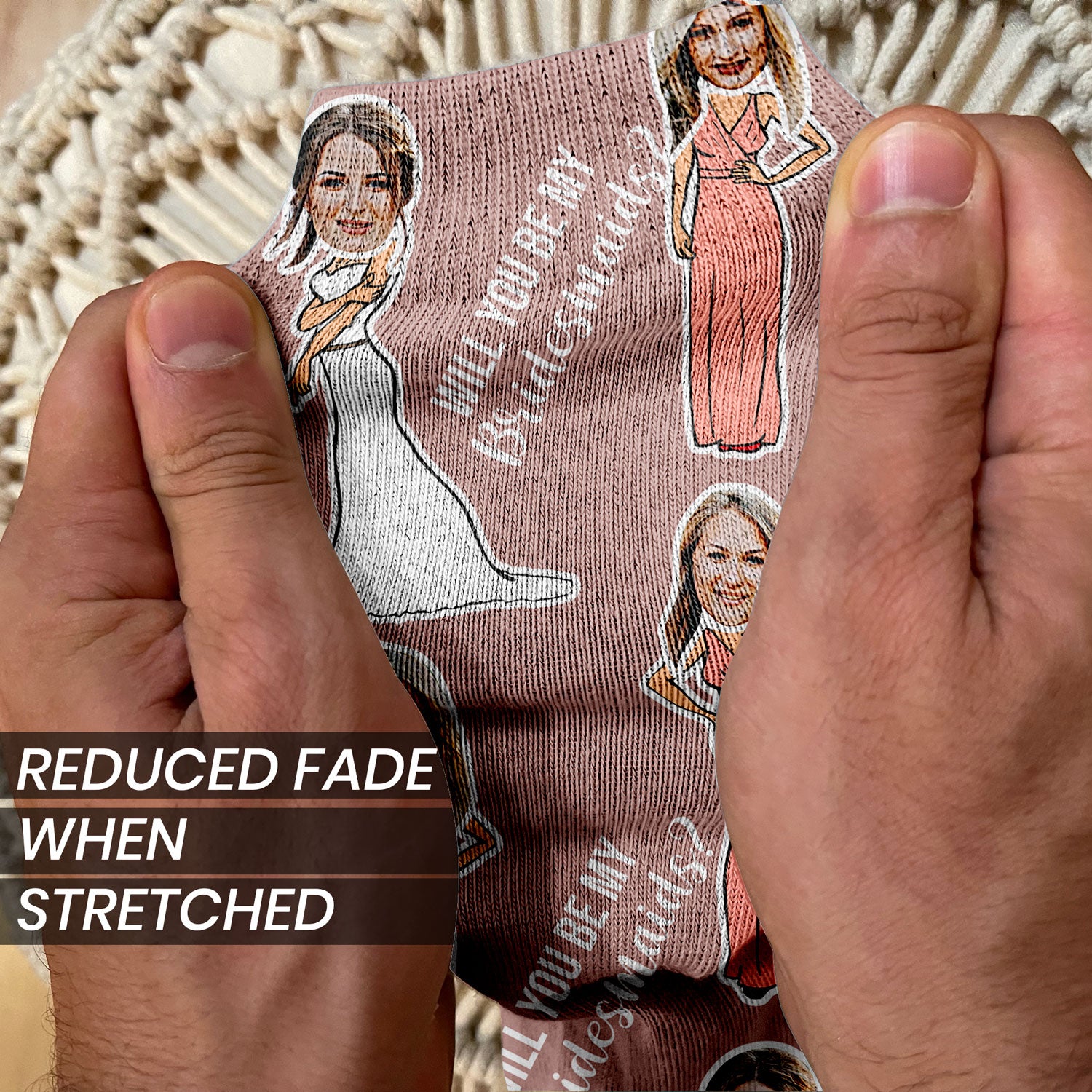will you be my bridesmaids gift socks personalized with faces stretched to show high print quality