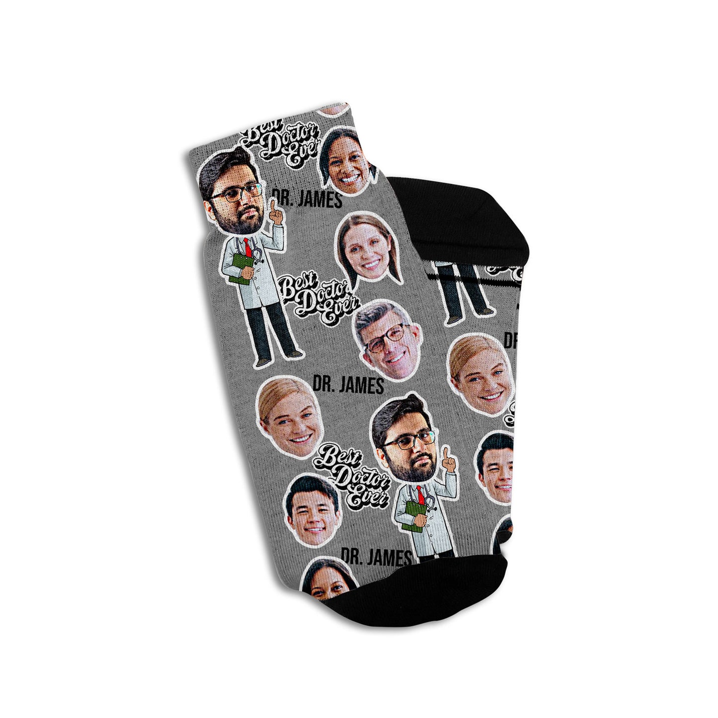 personalized socks with doctor's face and medical team in grey