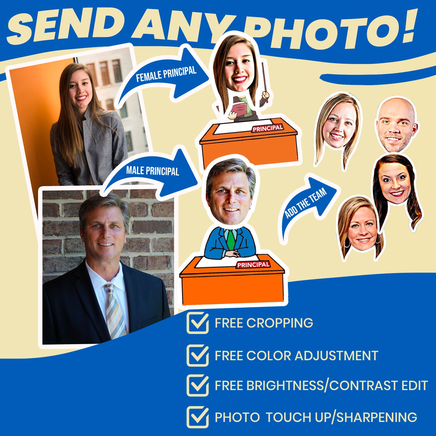 personalized school principal socks with faces of the staff image cropping service for free